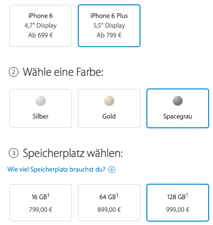 IPhone 6 Plus 128 GB Spacegrau ohne SIM Lock Apple Store Deutschland