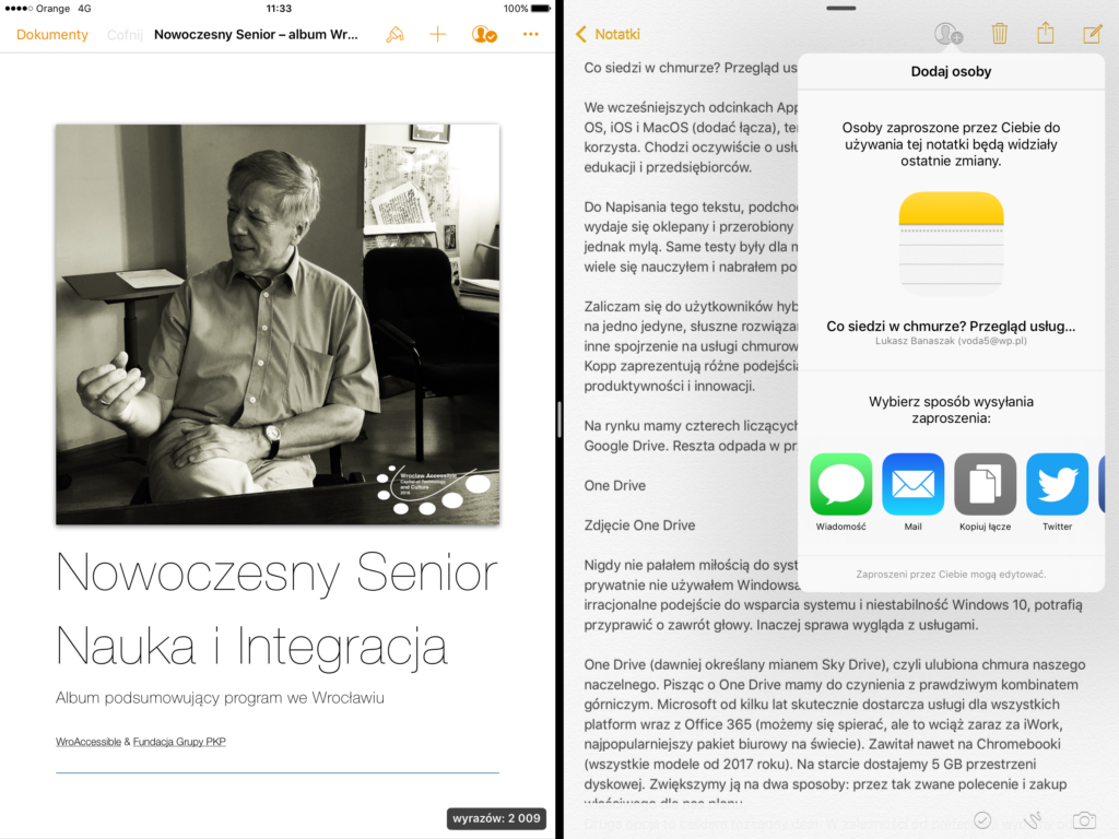Pages i Notatki w trybie dzielenia ekranu na iOS