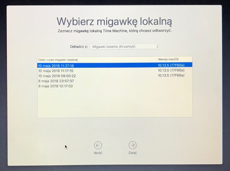 Odtwarzanie migawek na macOS 10.13 High Sierra 2