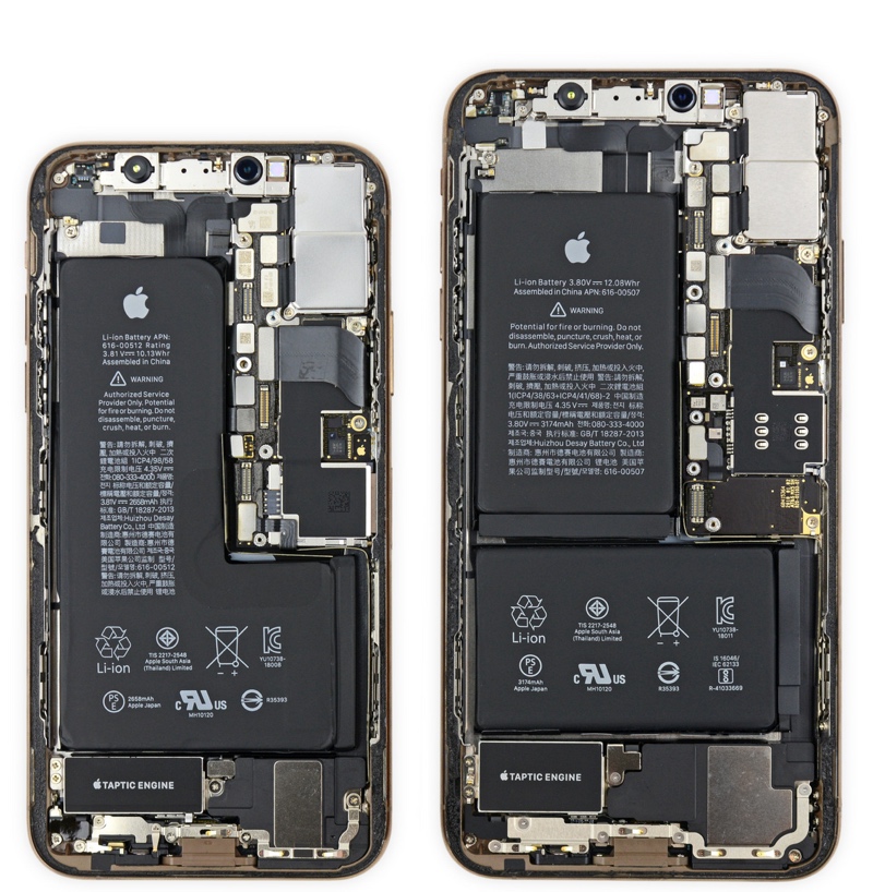 iPhone Xs i Max rozebrane, a w środku kilka niespodzianek