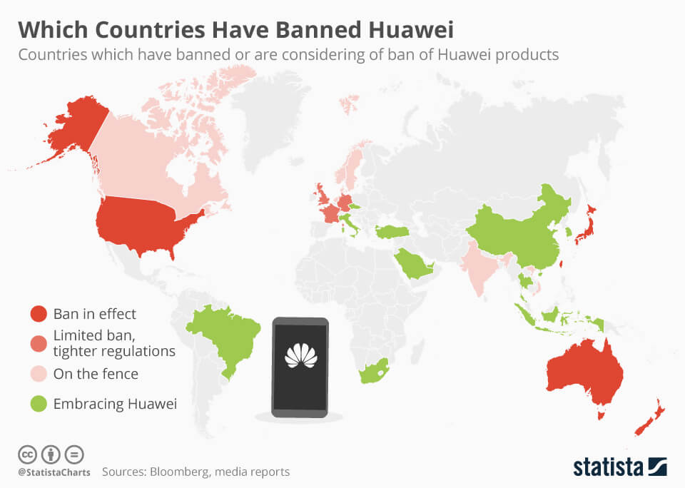 Kraje gdzie huawei jest zakazany