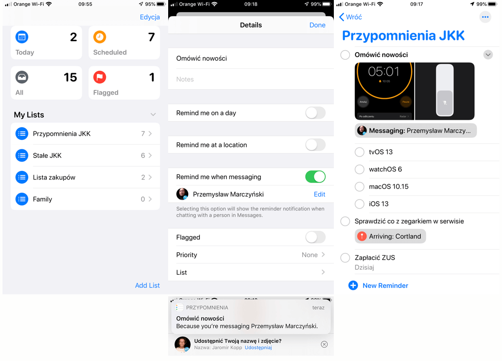Przypomnienia - what new iOS 13