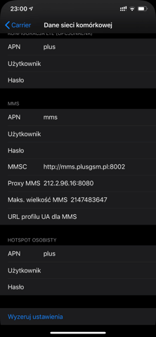 MMS w sieci Plus dla iPhobe XR Xs Xs Max