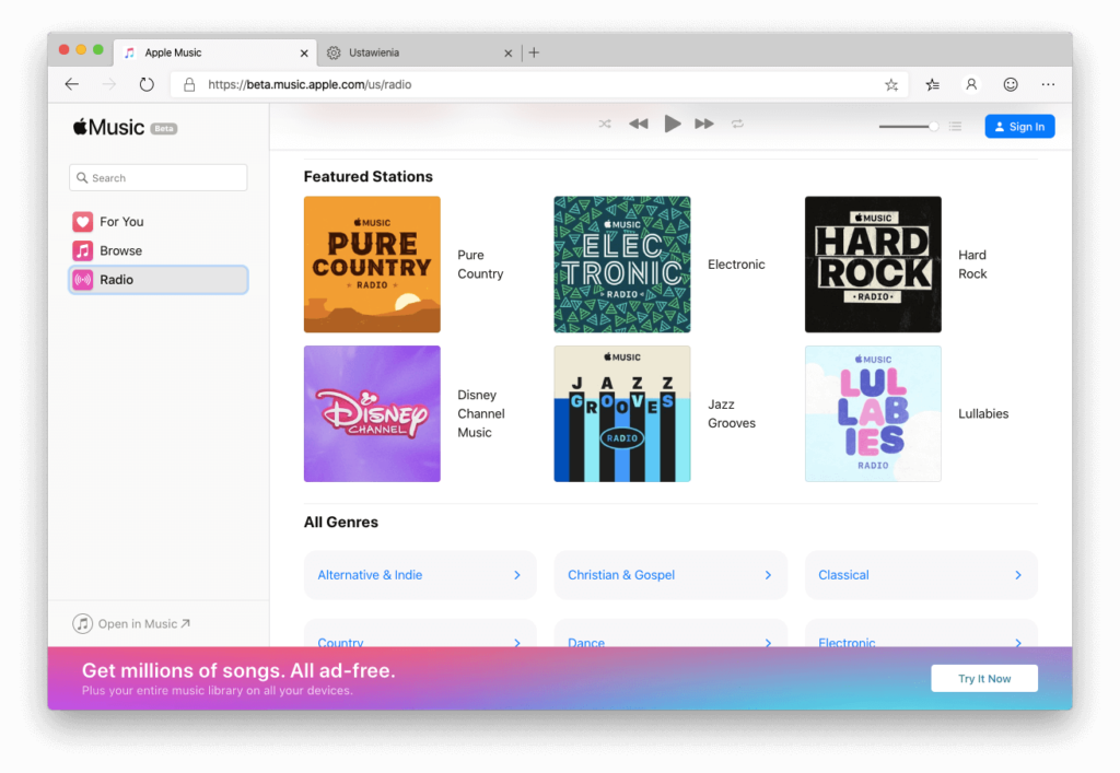 Apple Music w Microsoft Edge