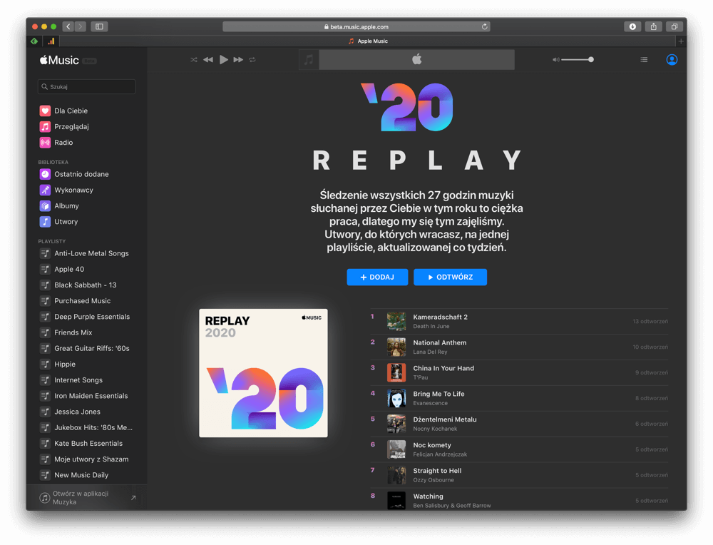 Replay 2020 Mac Wyznawca Apple Music