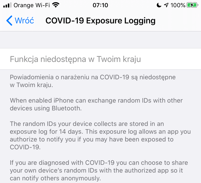 COVID-19 exposure logging niedostępne w Twoim kraju