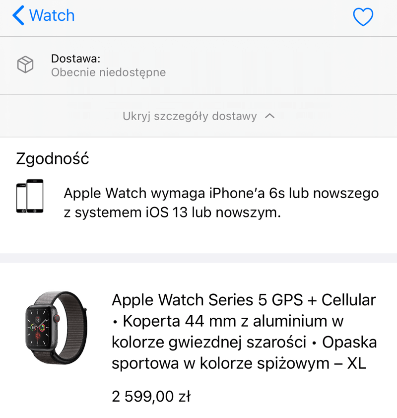 Apple Watch series 5 obecnie niedostępne