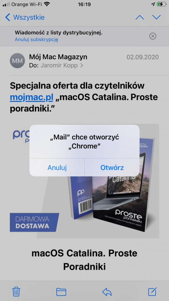 Mail chce otworzyć Chrome