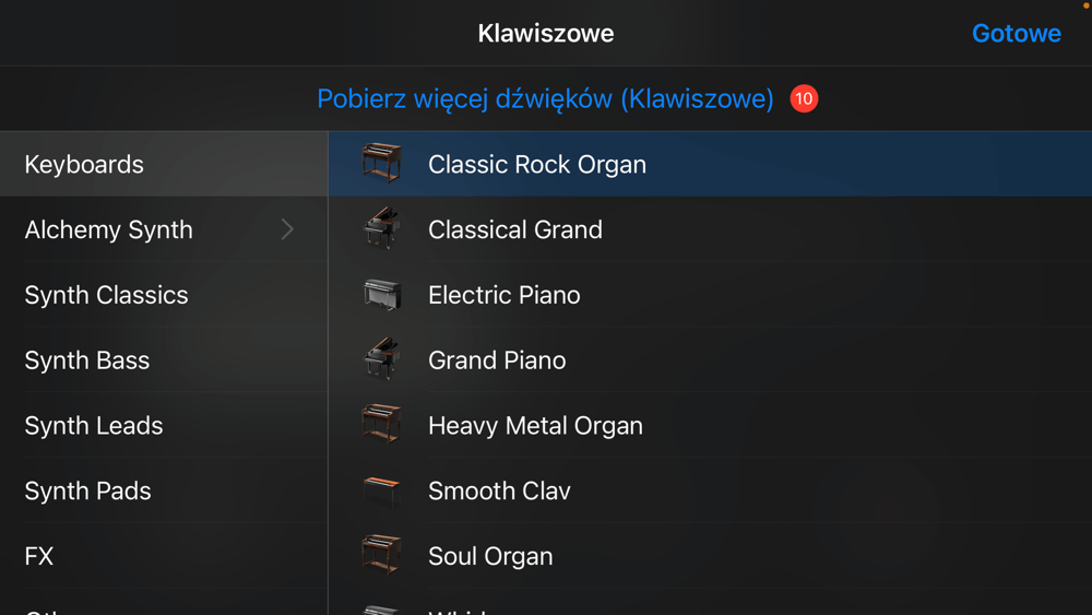 GarageBand iOS nowe klawisze