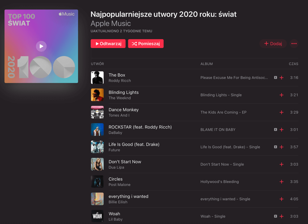 Apple Music TOP 2020 utwory