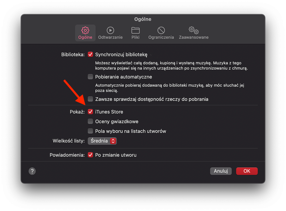 Preferencje Muzyka jak włączyć Sklep iTunes Store