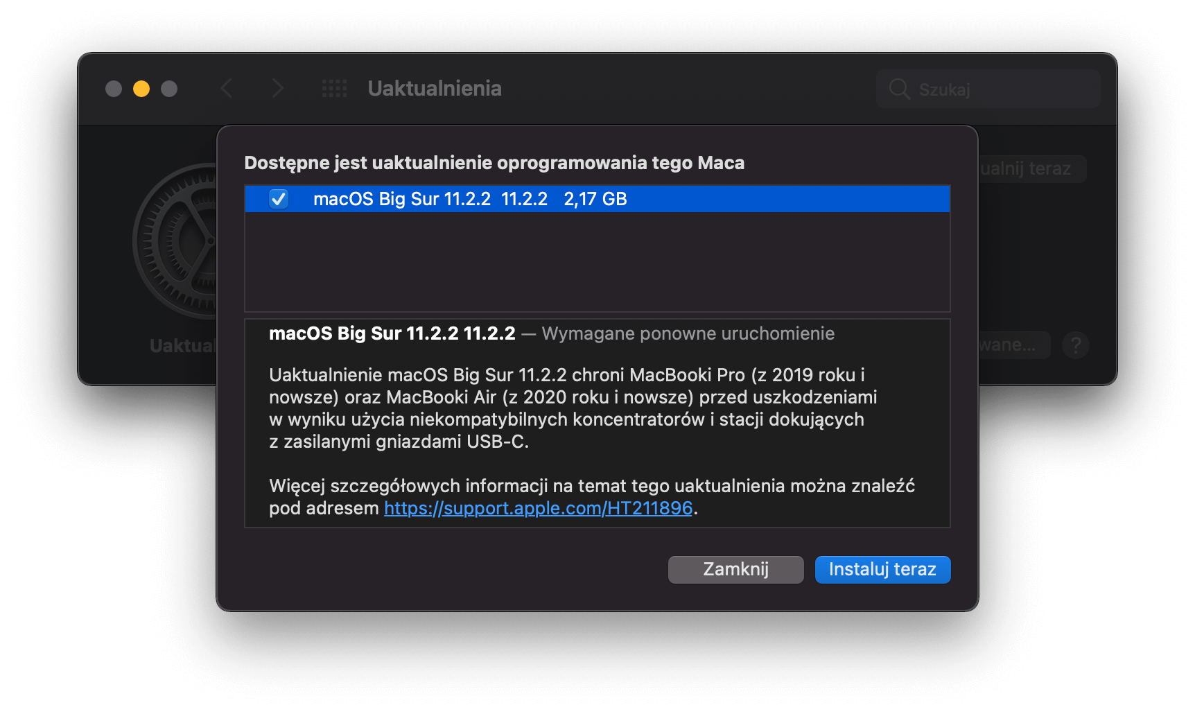 macOS 11.2.2 uaktualnienie