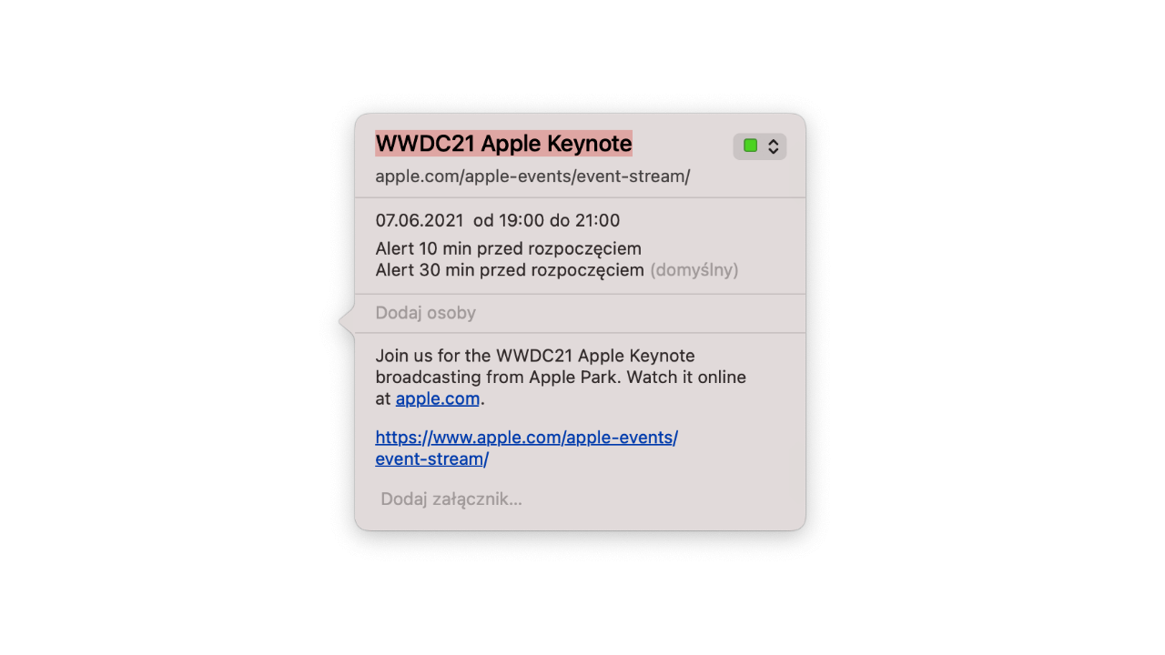 WWDC21 widok w iCal